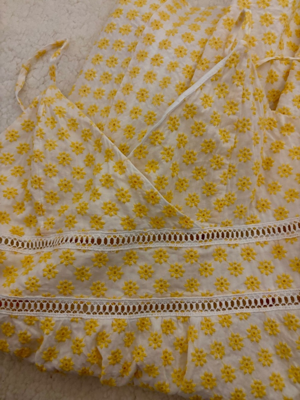 Altar'd State Yellow Floral Lace-Trim Mini Dress